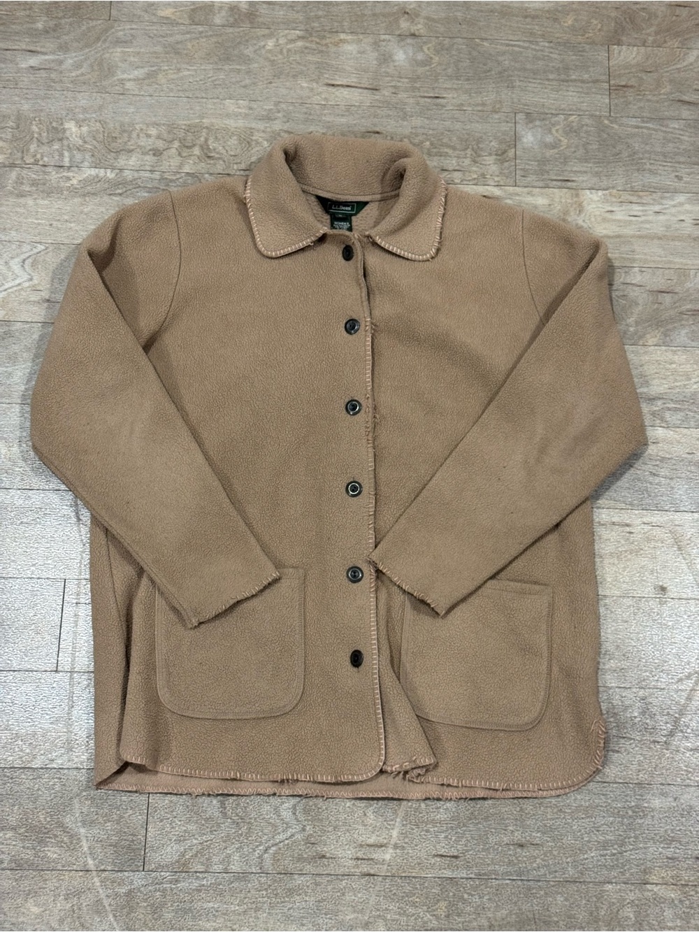 Vintage L.L. Bean Tan Fleece Button Front Chore Jacket Size Medium